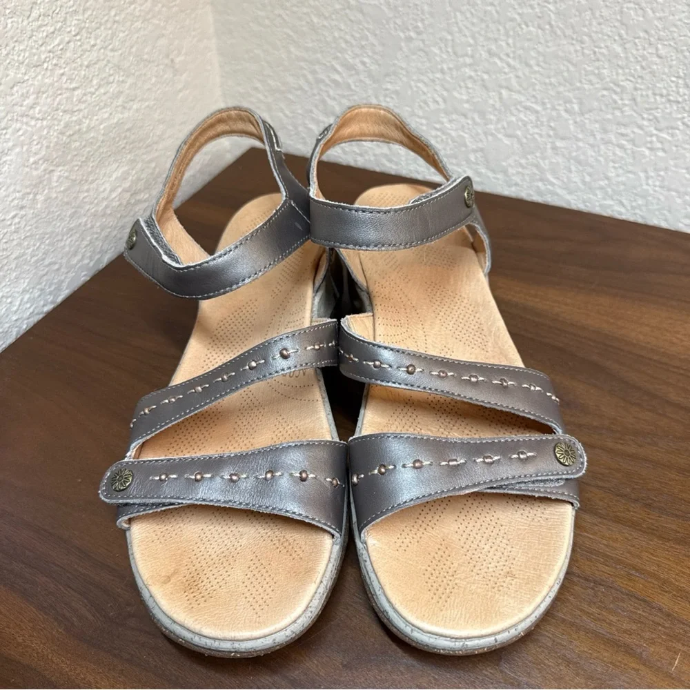 Acorn‎ Sandals Womens 9 Ankle Strap Gray Slip On Hook And Loop Open Toe Comfort